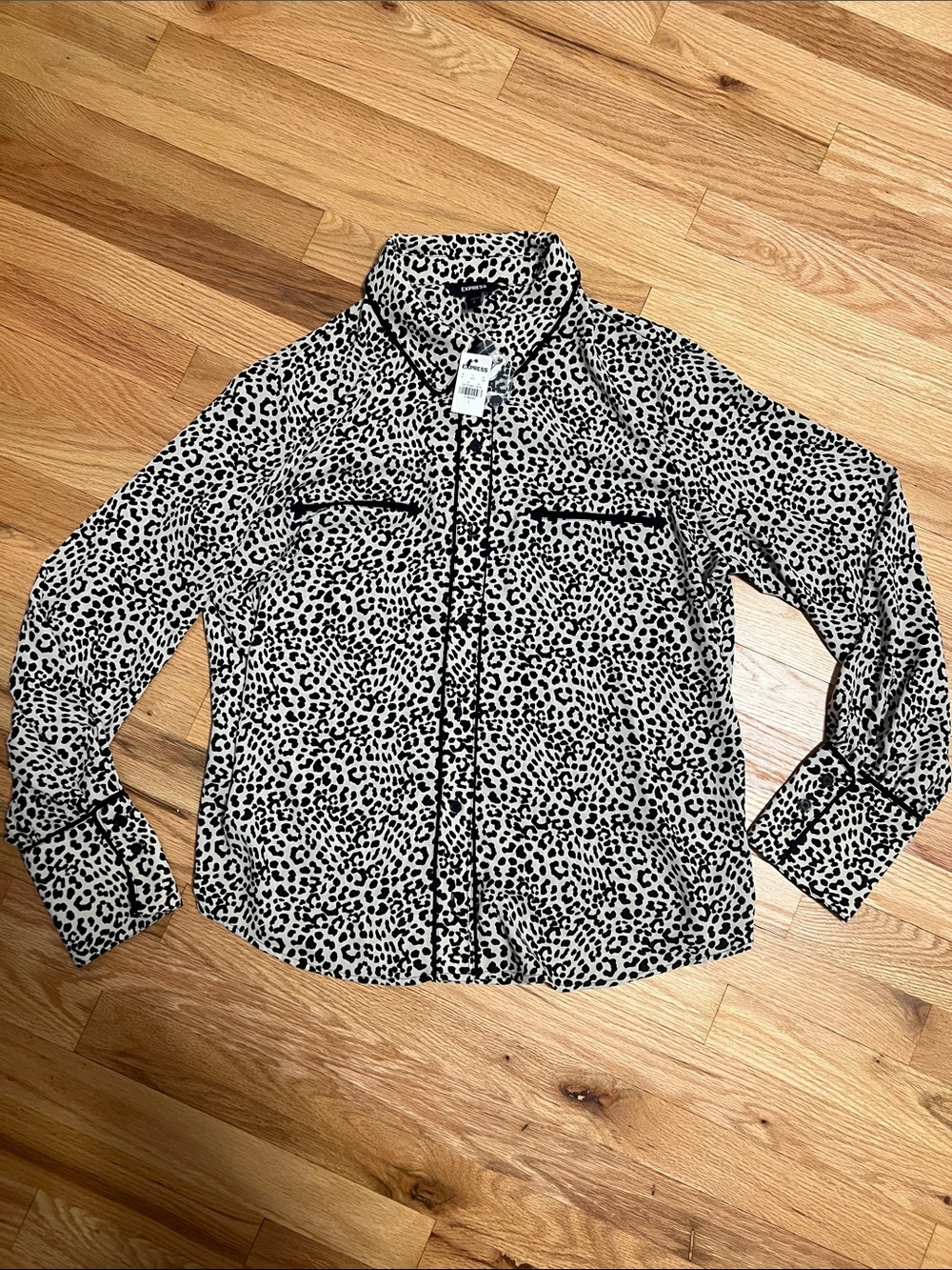 Express Black and White Leopard Print Button-Down Shirt